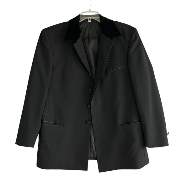 DEMETRIOS UOMO 100% Wool Mens Tuxedo Jacket Blazer Velvet Lapel Black Size 42R - Picture 1 of 12